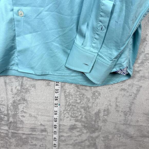 Tommy Bahama Aqua Blue Long Sleeve Shirt Men XL Tall Silk Cotton Blend Casual - Picture 9 of 12